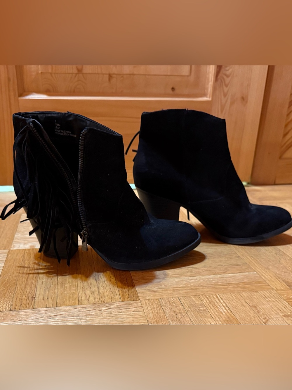 Women's Black Suede-like Fringe Ankle Boots